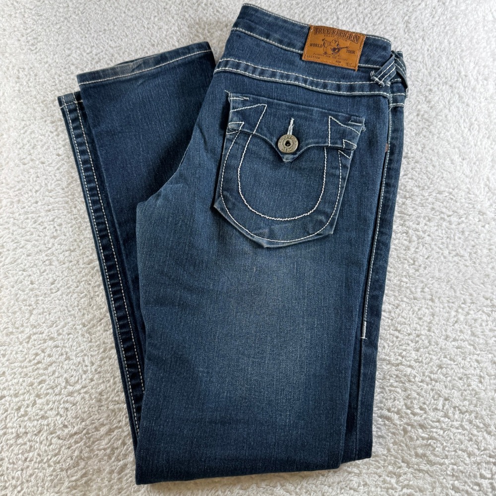 True Religion Jeans Womens 29 Blue Excellent Limited Edition Straight Leg Stitch